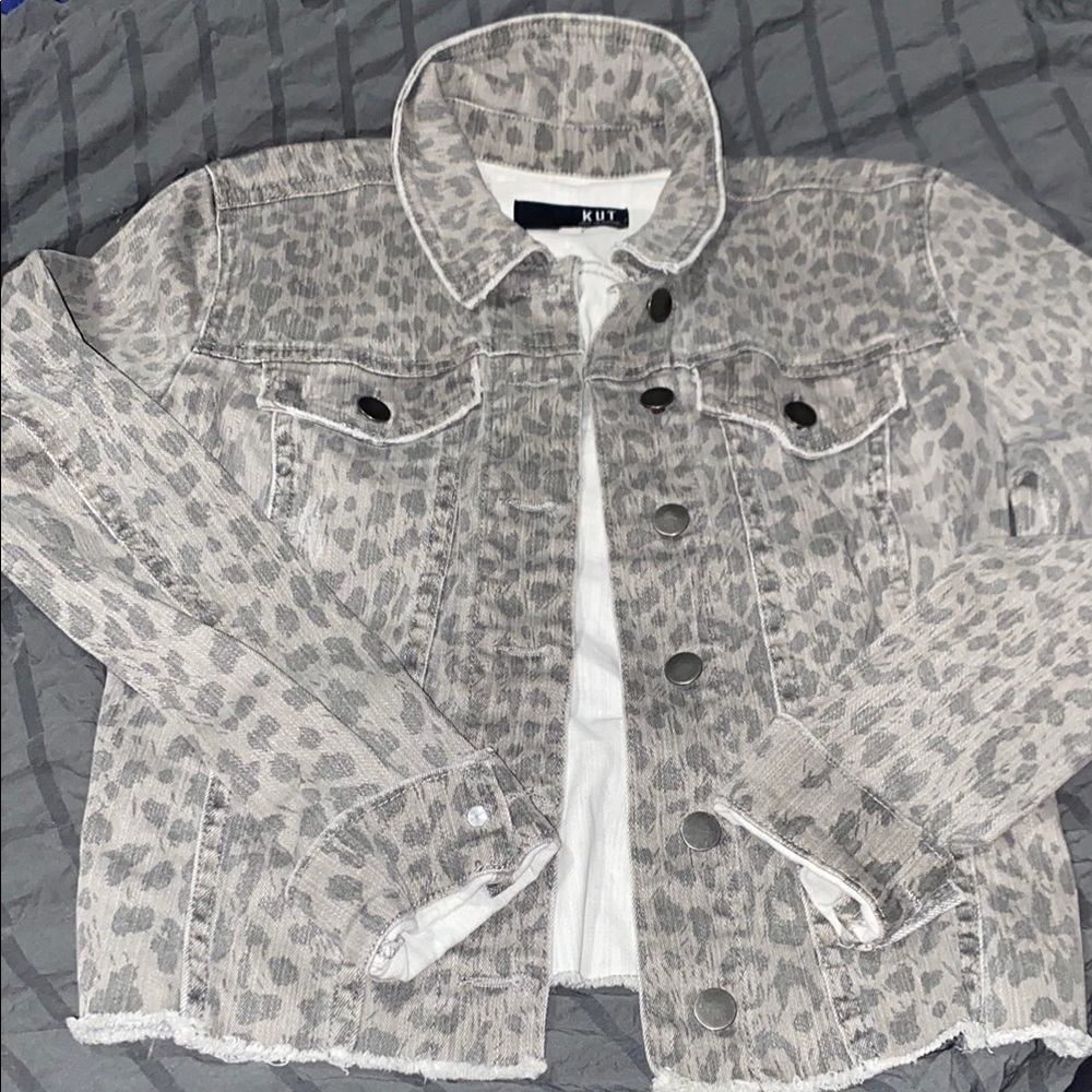 Kut from the Kloth Gray Leopard Denim Jacket